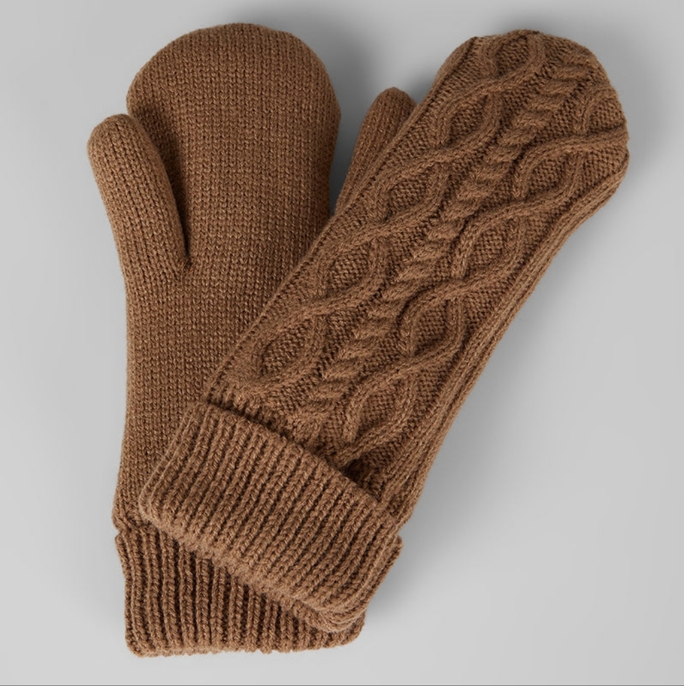 32 degrees winter thick soft sherpa lined Cozy chunky Brown cable Knit Mittens